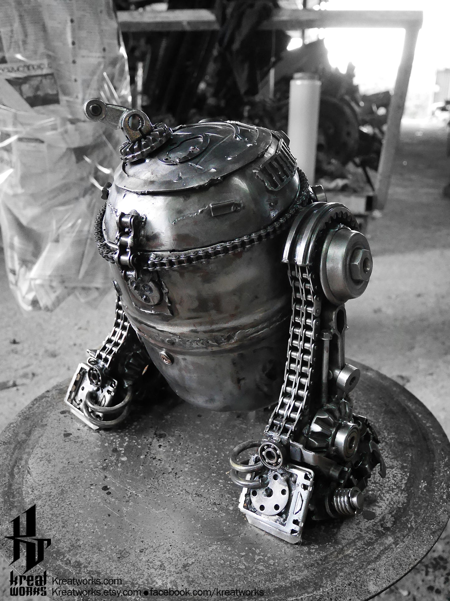 Steampunk Astromech Droid / Recycle Metal Sustainable Sculpture Art