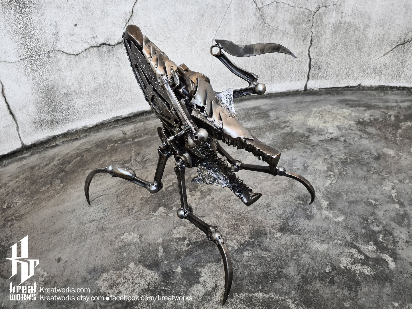 Recycled Metal Warrior Bug Sculpture / Recycle Metal Sustainable Sculpture Art