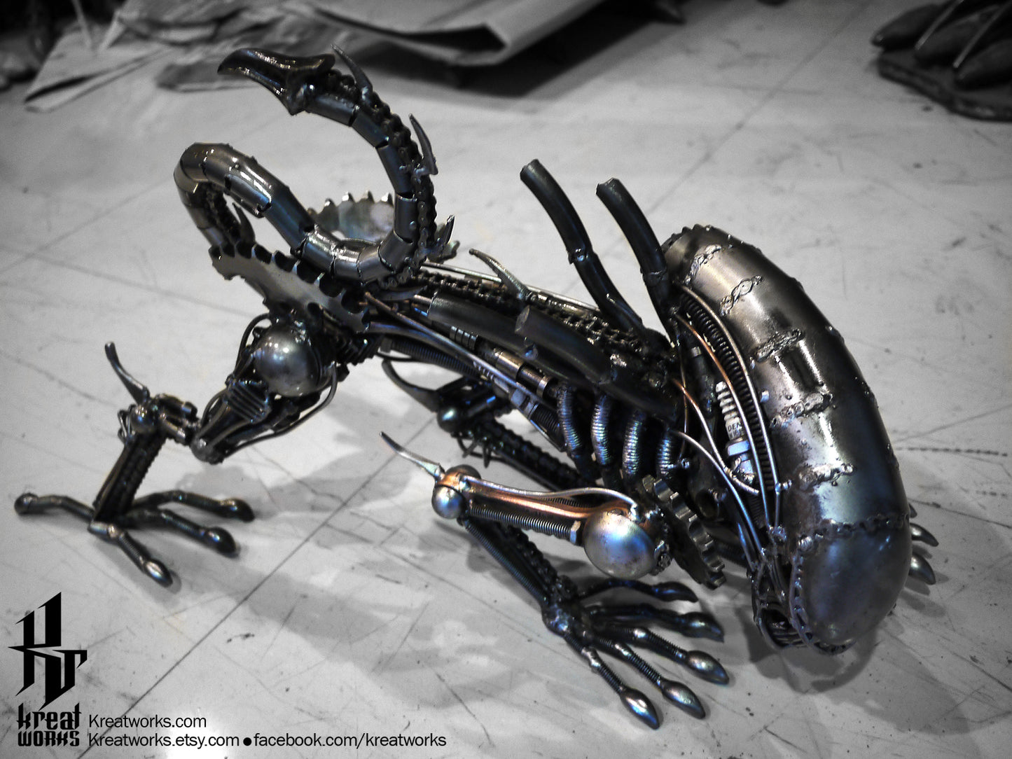 Recycled Metal Crouching Horror Monster (Medium item) / Recycle Metal Sustainable Sculpture Art