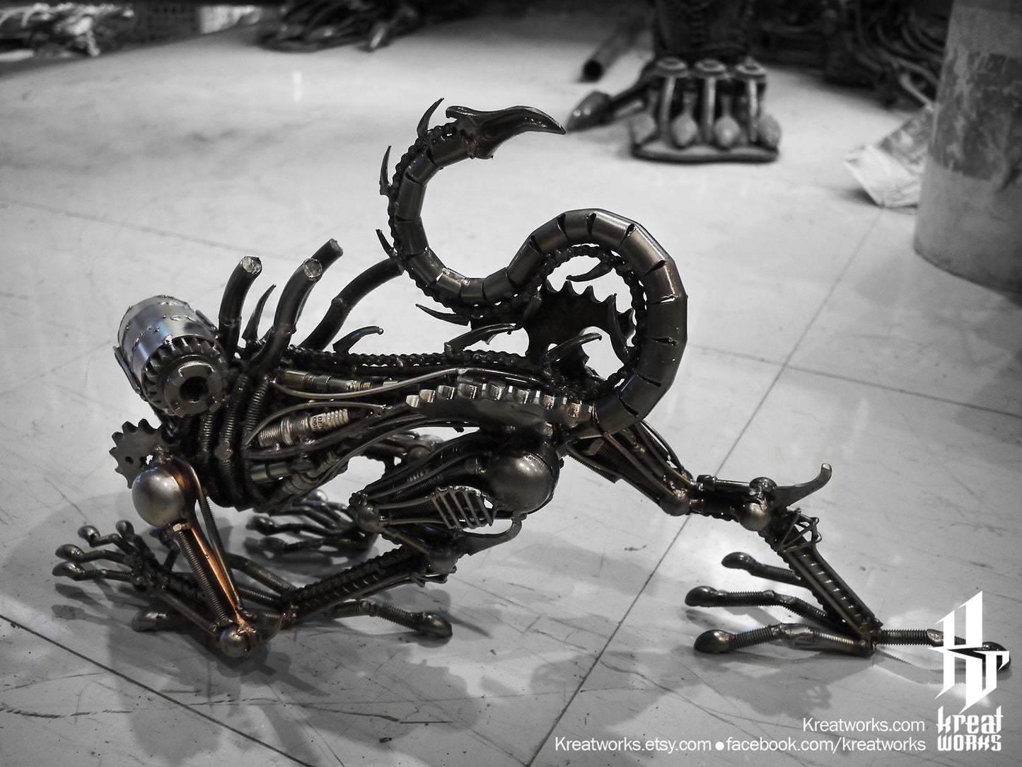 Recycled Metal Crouching Horror Monster (Medium item) / Recycle Metal Sustainable Sculpture Art