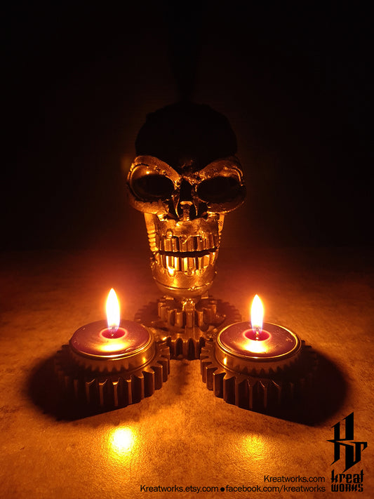 Recycled Metal Scented Candle Holder Skull (small item) / Recycle Metal Sustainable Sculpture Art