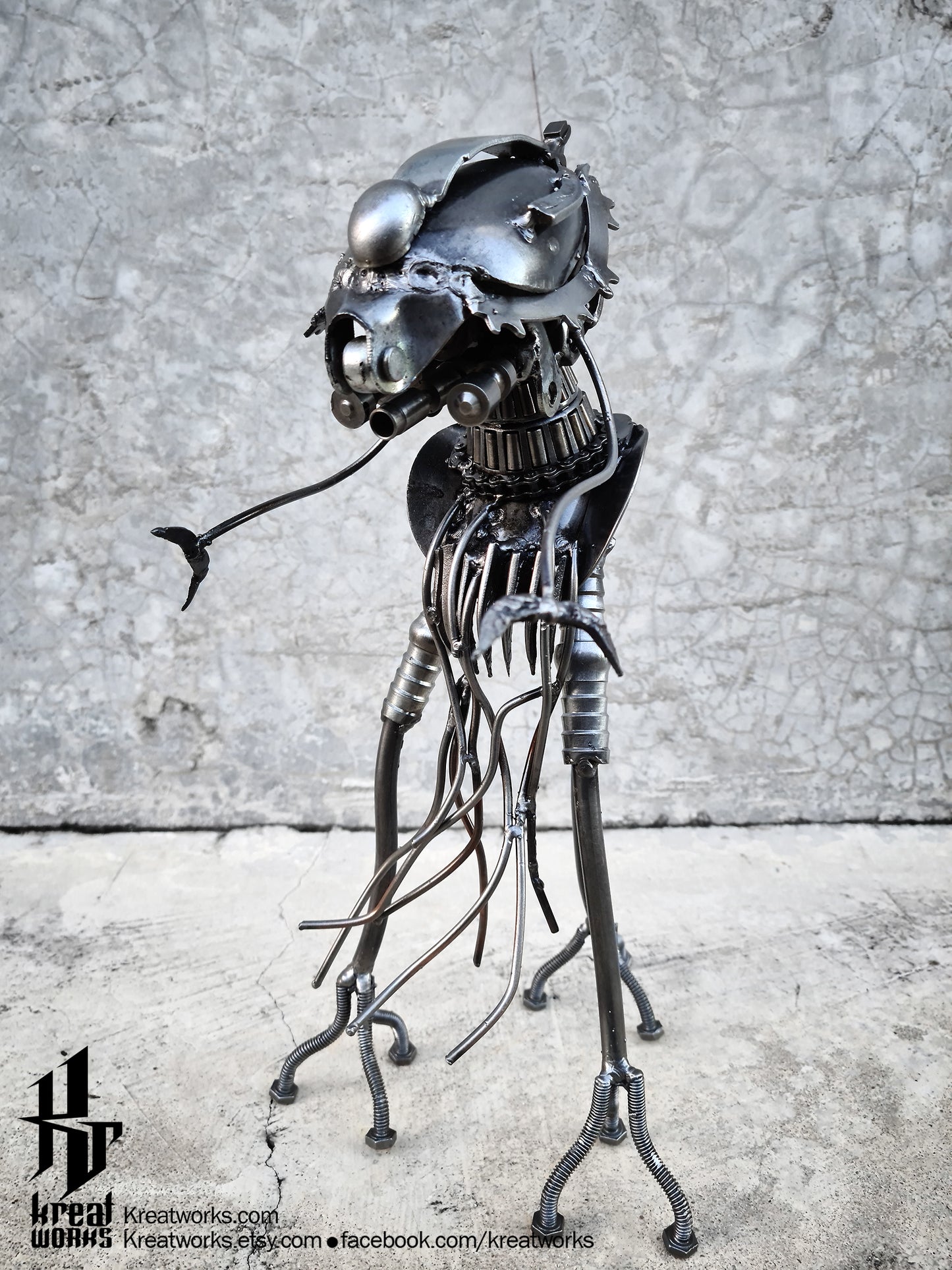 mini Steampunk Recycled Metal Alien Tripod / Recycle Metal Sustainable Sculpture Art