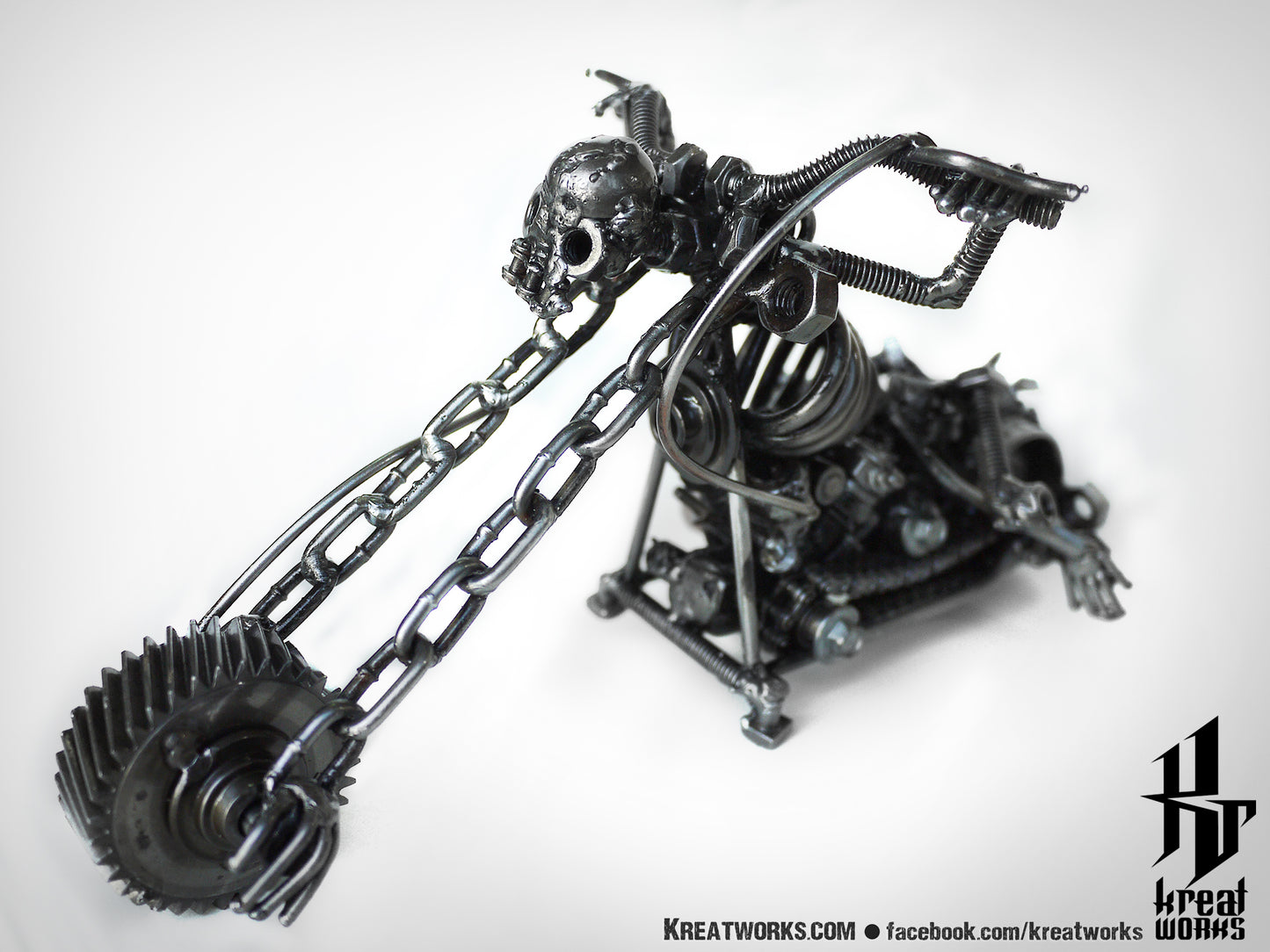 Recycled Metal Skeleton Motorcycle (small item) / Recycle Metal Sustainable Sculpture Art