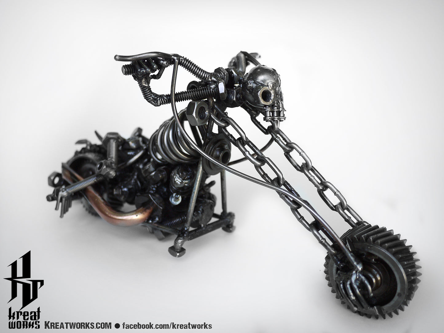 Recycled Metal Skeleton Motorcycle (small item) / Recycle Metal Sustainable Sculpture Art