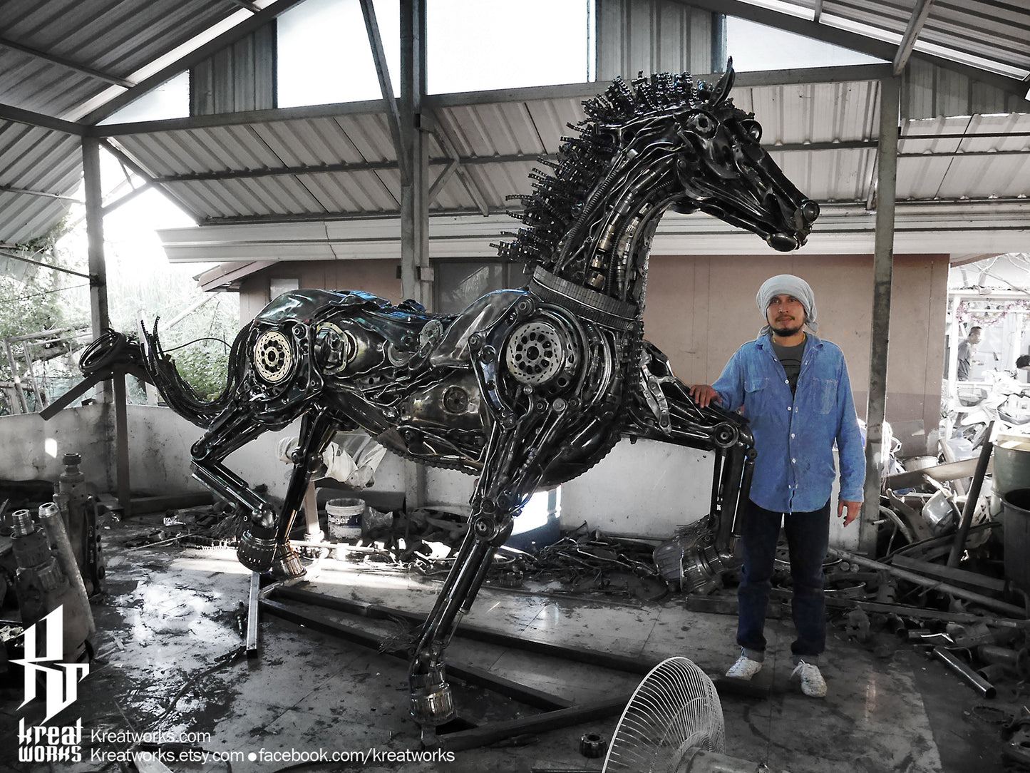 Recycled Metal Friesian Horse Sculpture : Made to order / Recycle Metal Sustainable Sculpture Art